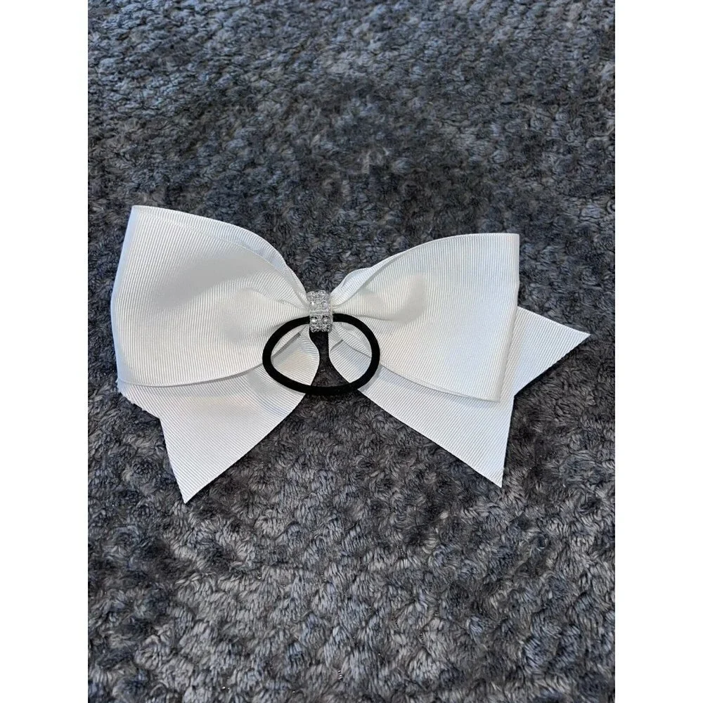 DENVER BRONCOS White Logo Crystals Hair Bow Football
